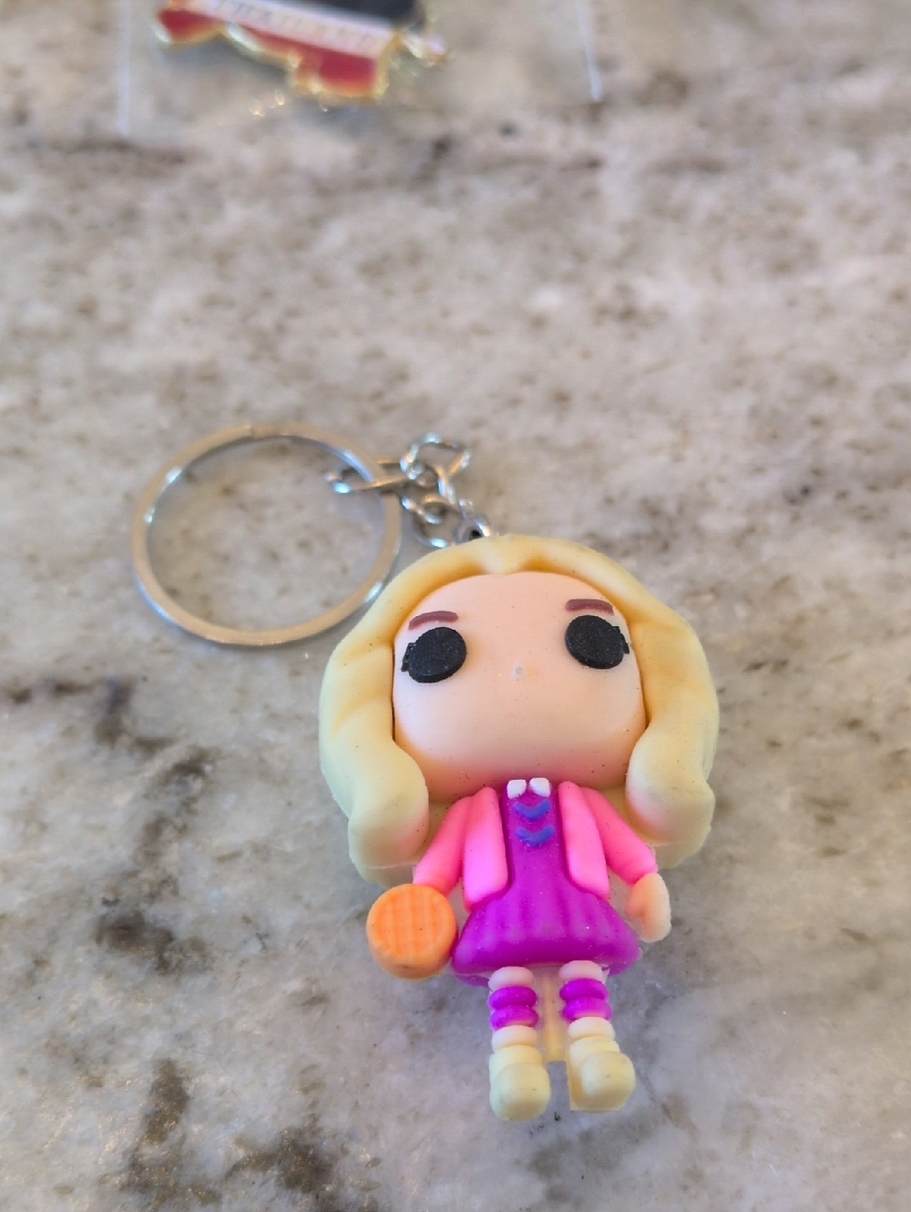 Blonde Girl Pink & Purple Keychain Card Holder Accessory